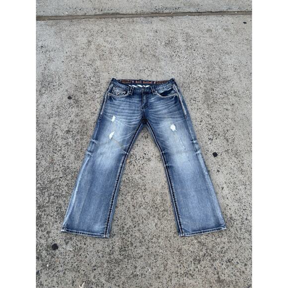 Rock Revival Distressed Blue Straight Jeans - Picture 5 of 16